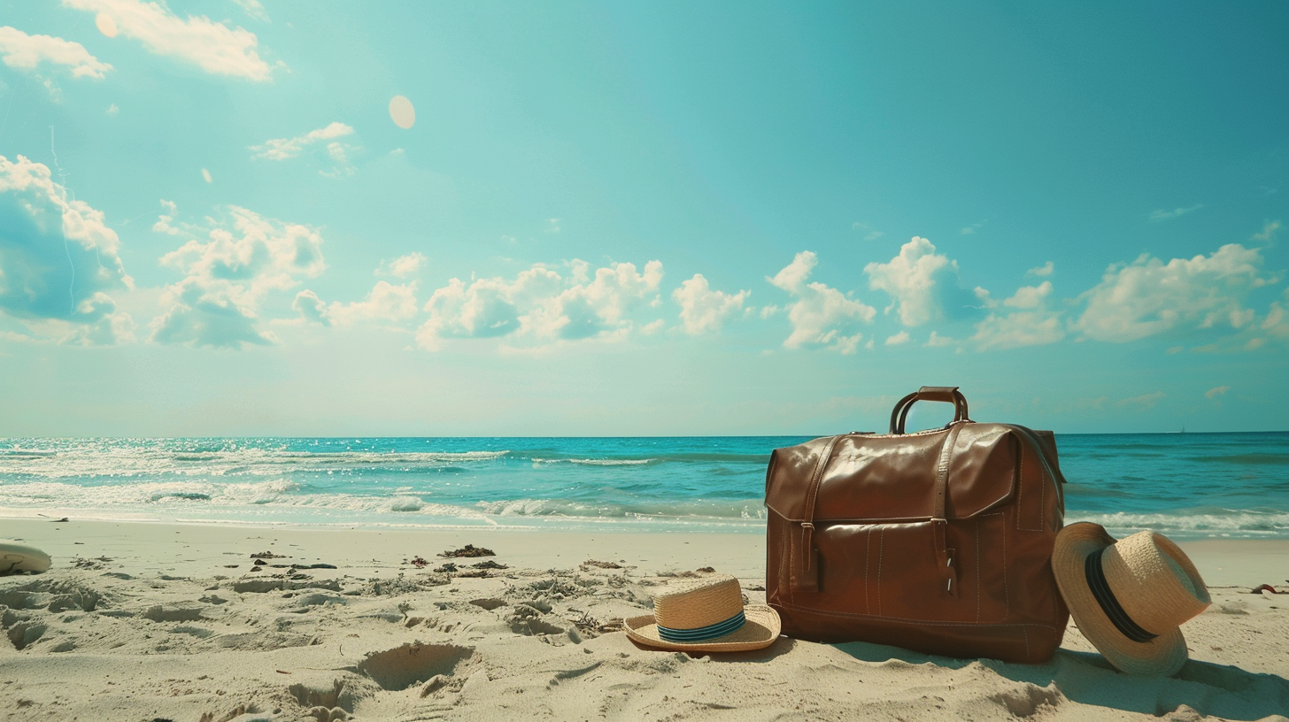 Travel bags on beach image