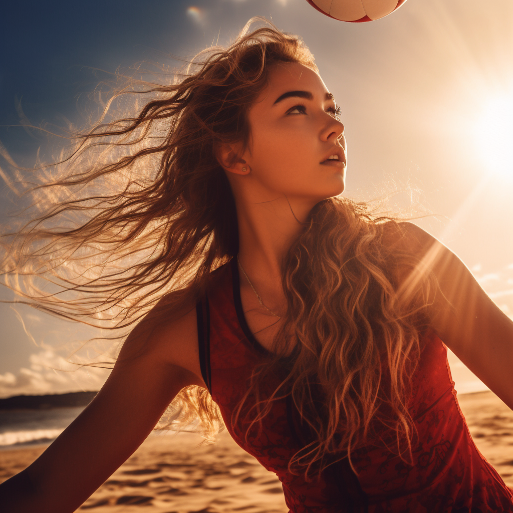 Girl playing beach volleyball, Florence Pugh