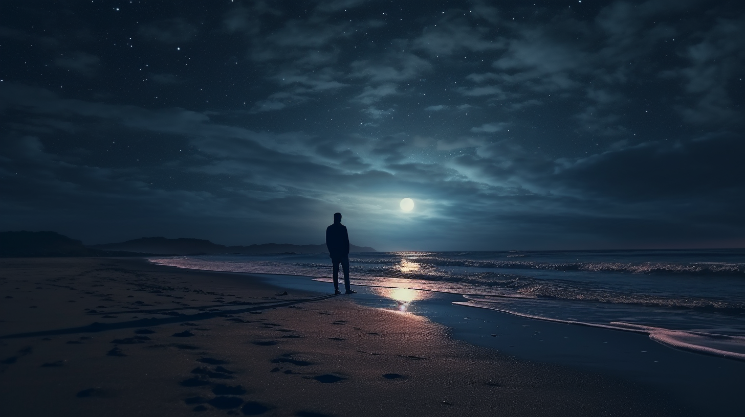 Man on the beach witnessing cosmic horror