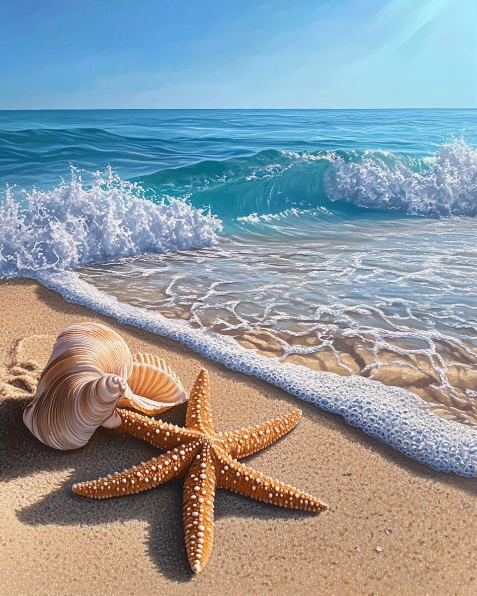 Beach Scene with Seashells and Starfish