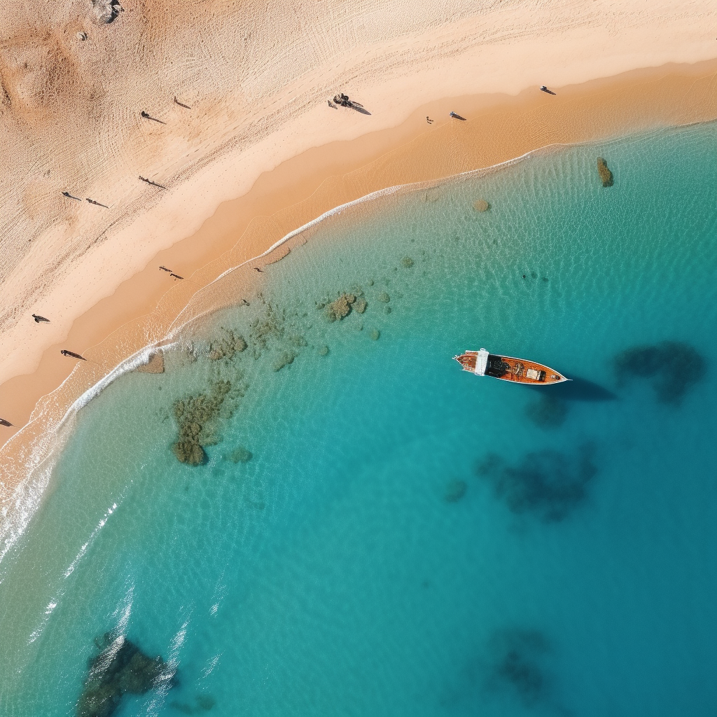 Aerial view of sunny beach and blue sea