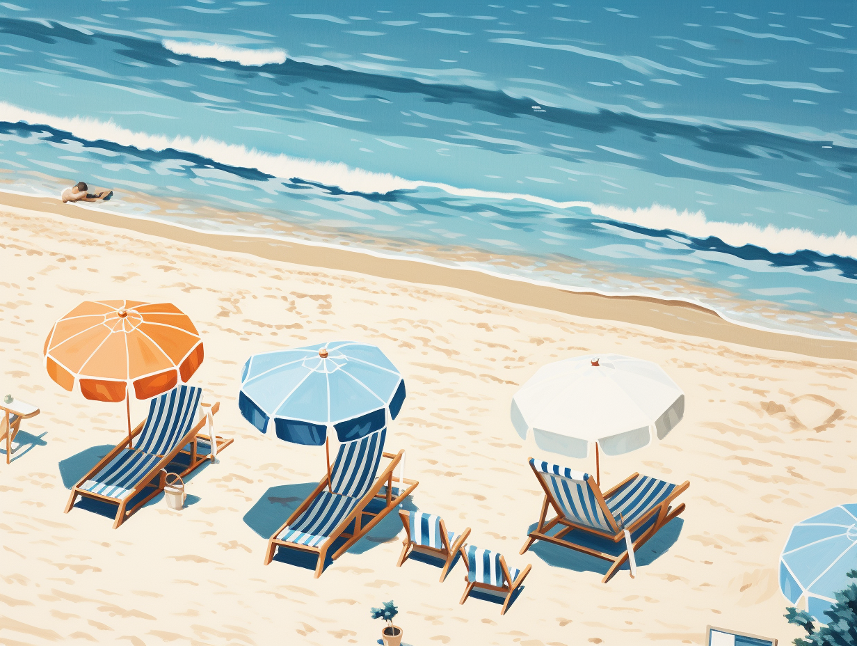 Family on Beach with Beach Towels and Chairs