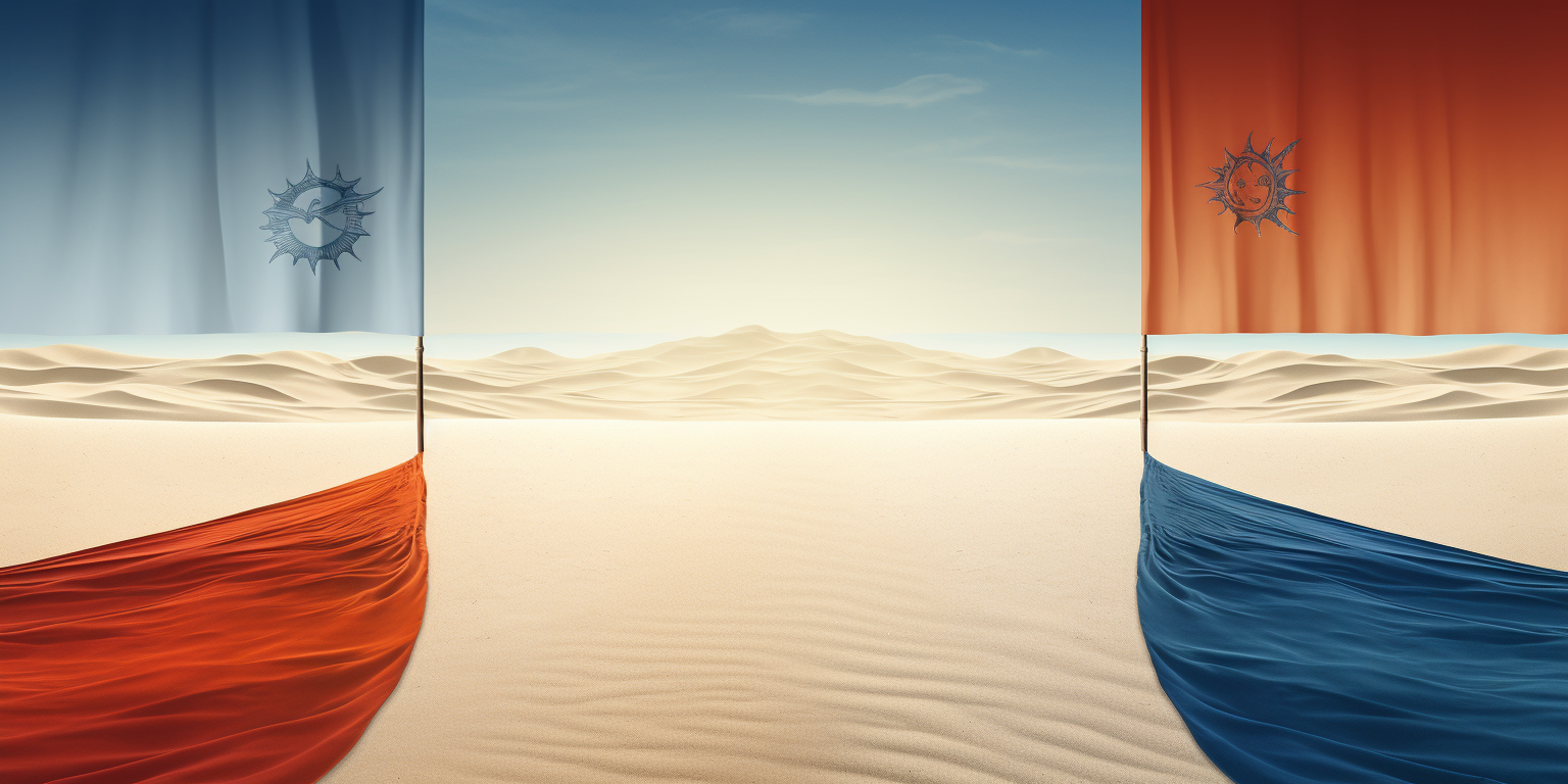 Two white banners on beach