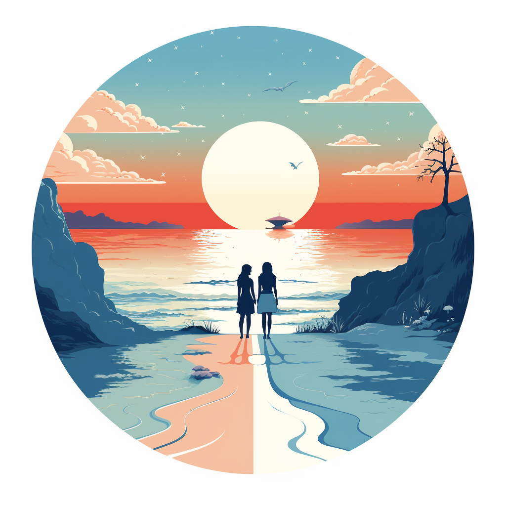 Beautiful beach illustration with symmetric composition