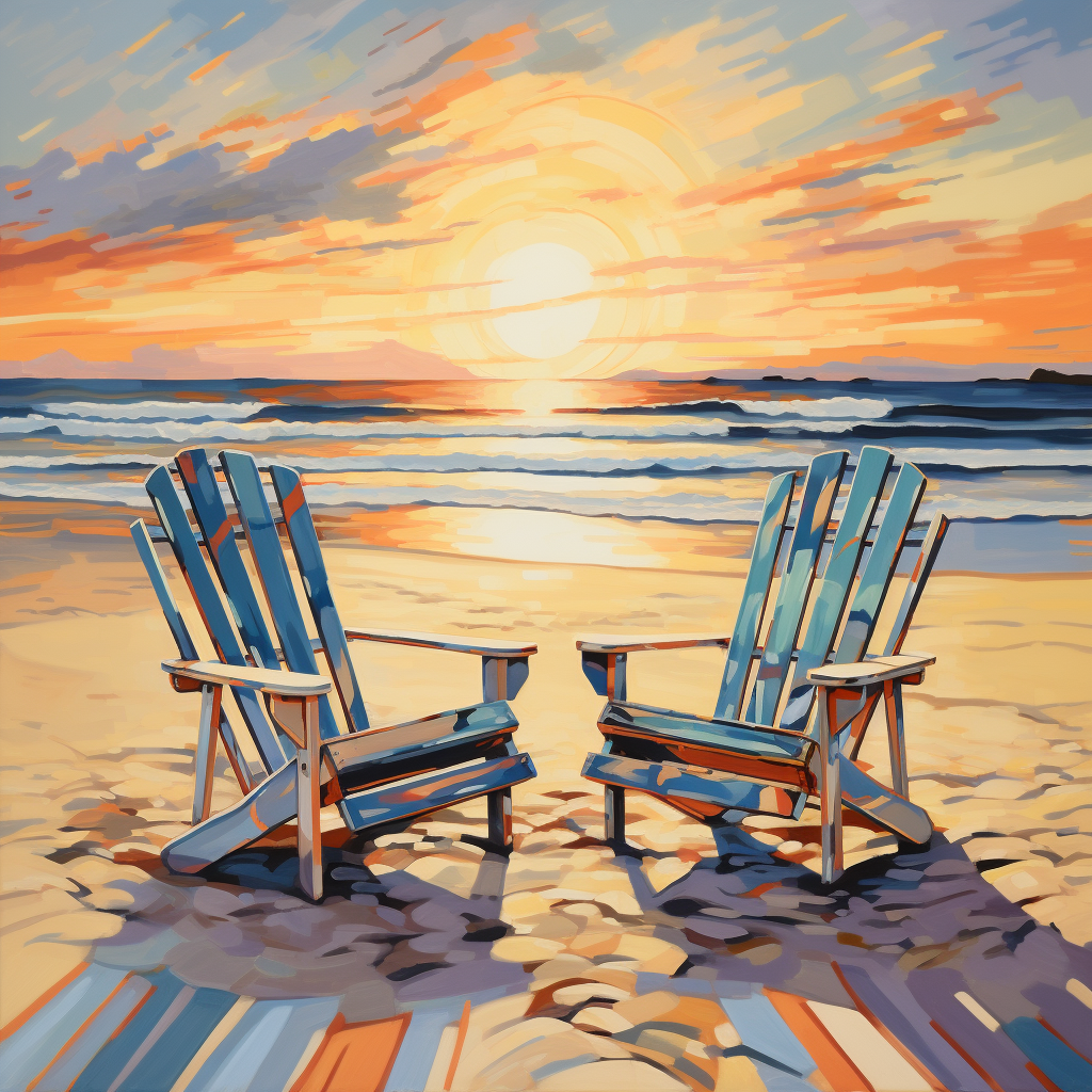 Beach Sunset Chairs Painting Image