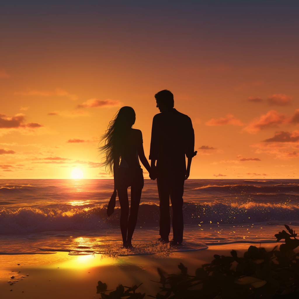 Silhouette of Young Couple at Brazil Beach Sunset