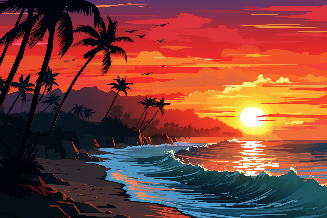 Stunning beach sunset vector artwork