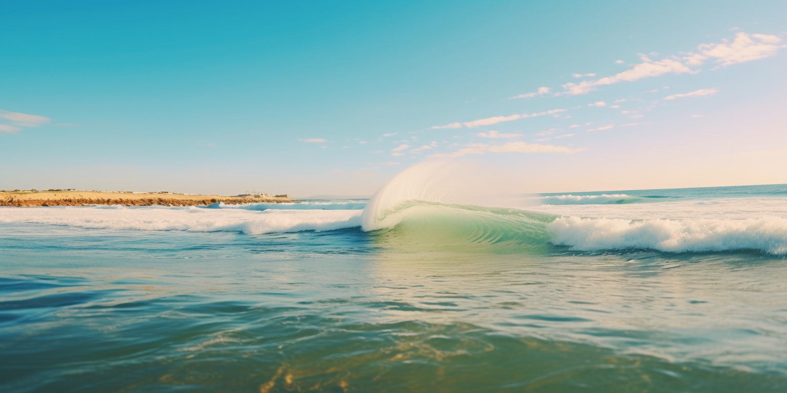 Surfers riding waves on a beautiful beach