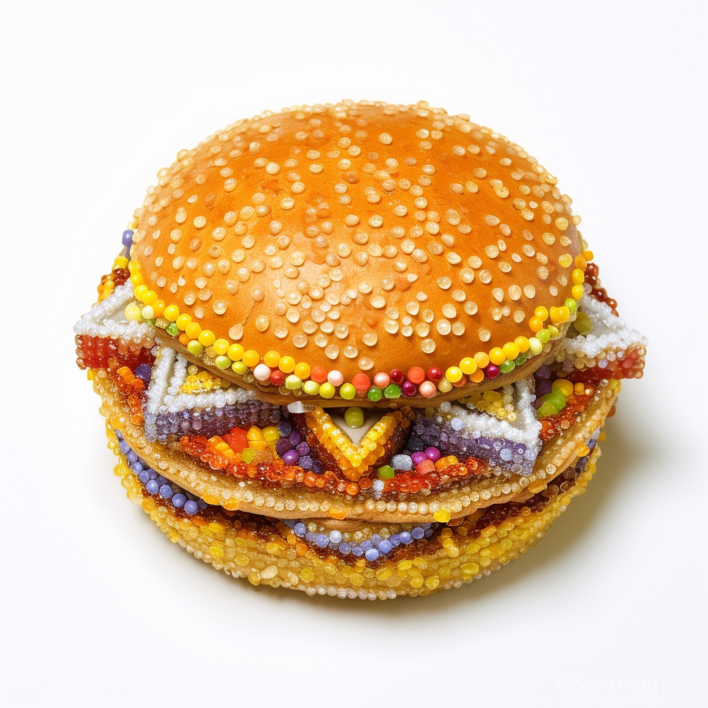 Burger made of beads and rhinestones