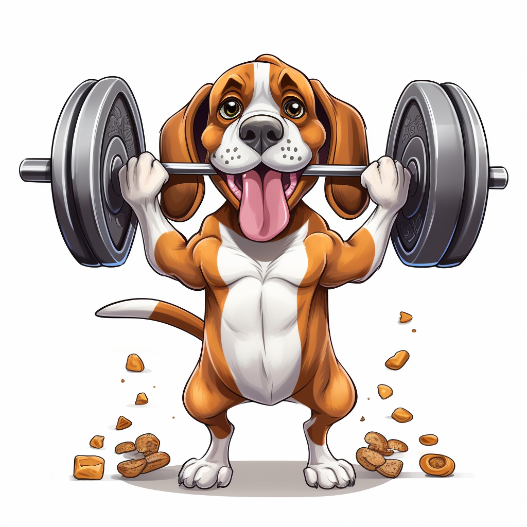 Strong Beagle lifting heavy barbell