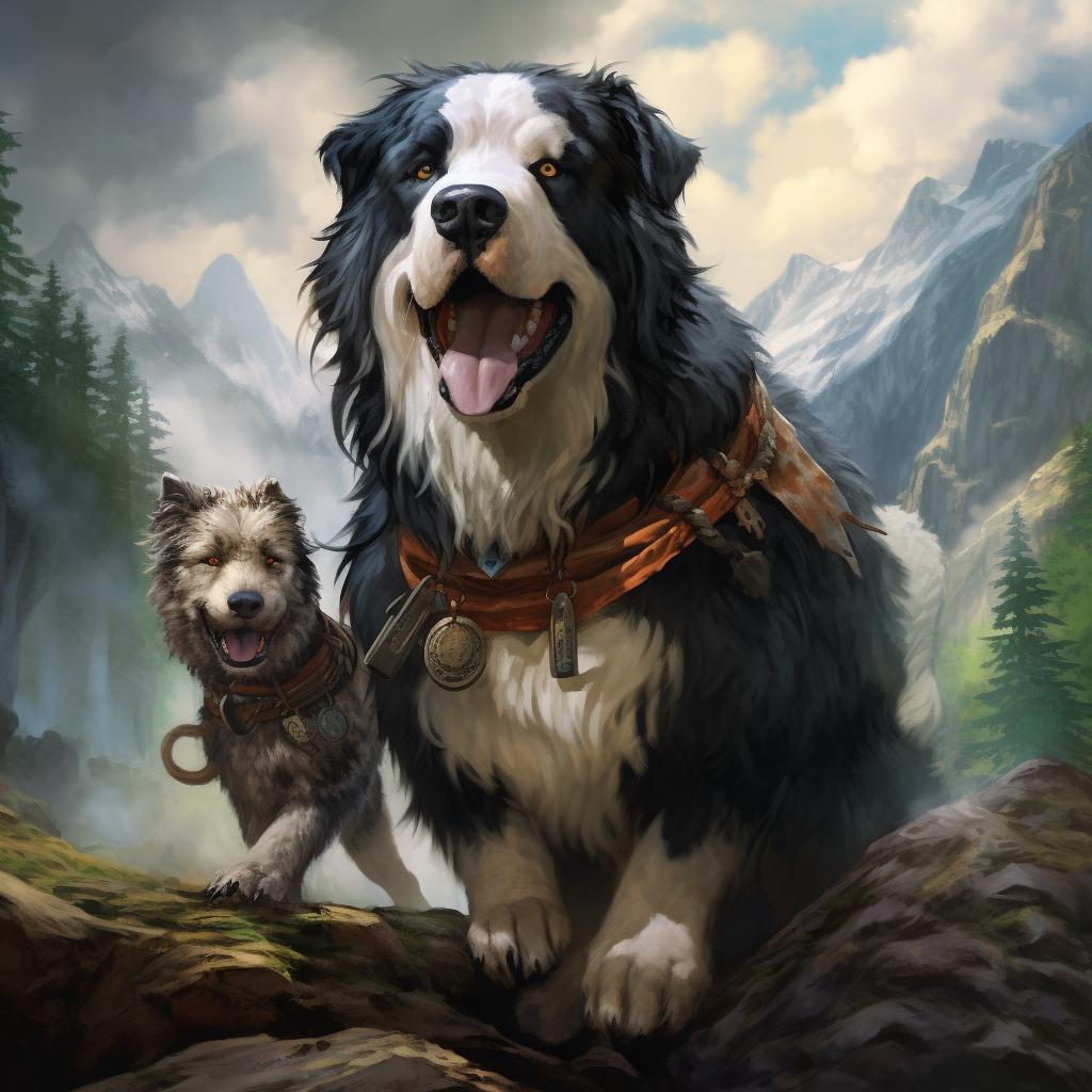 Fantasy artwork of bear border collie hybrid