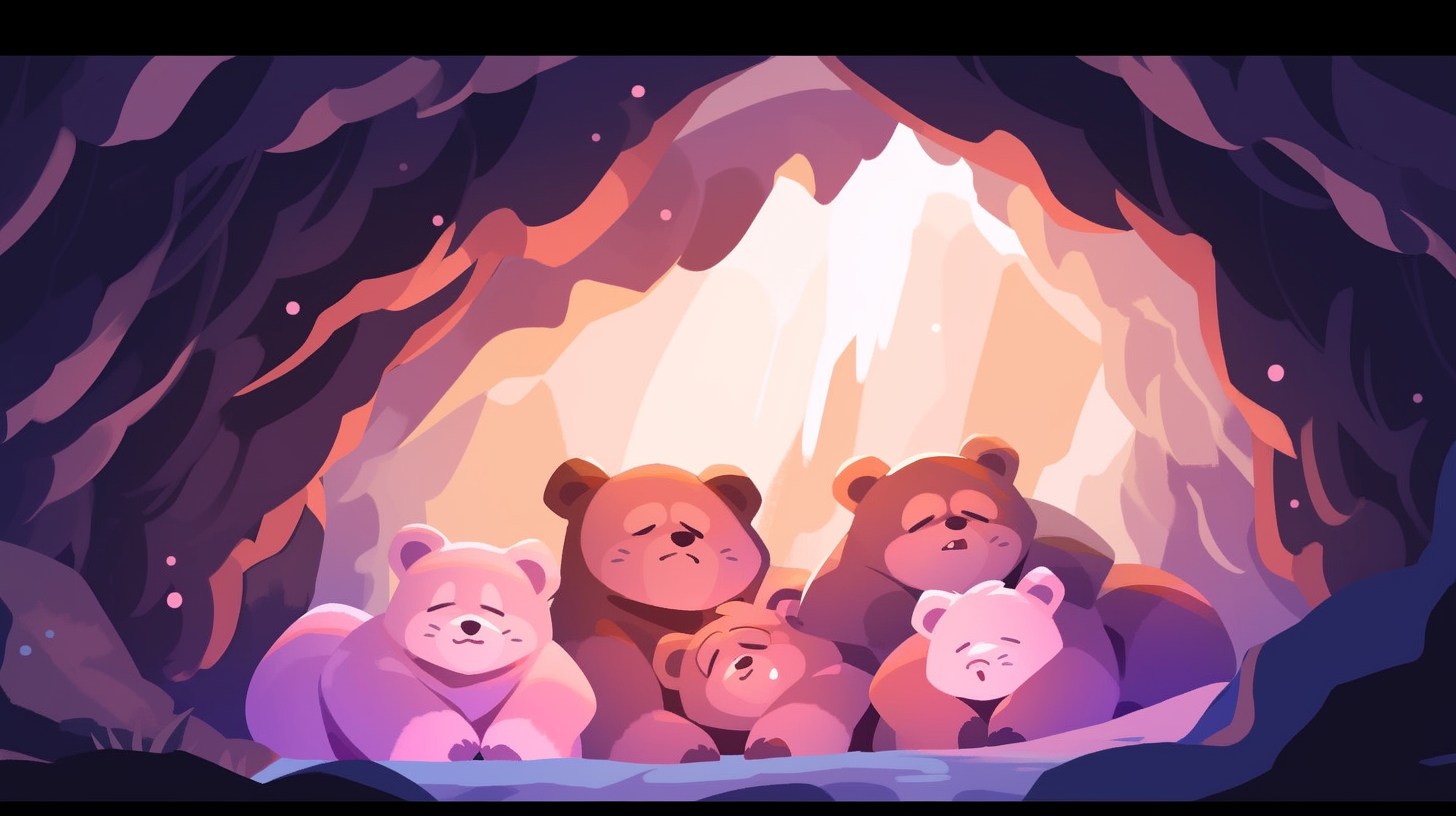 Bear group dreaming in cave