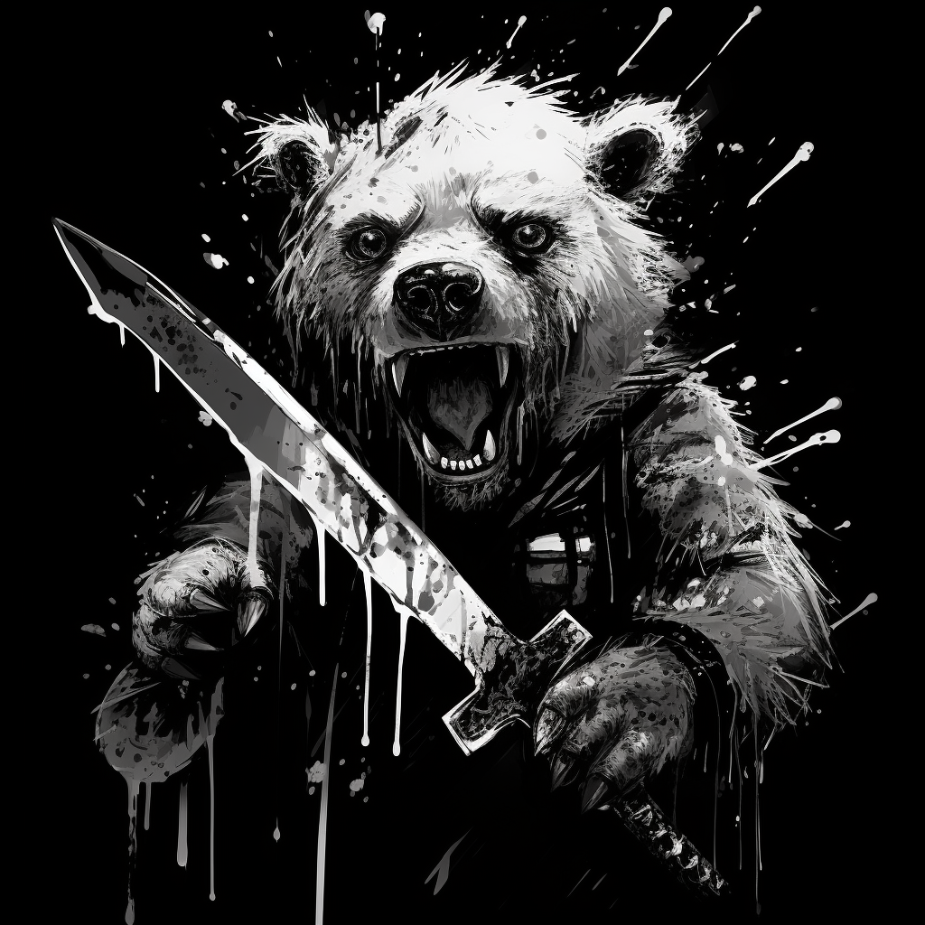 Illustration of a tired bear with a knife