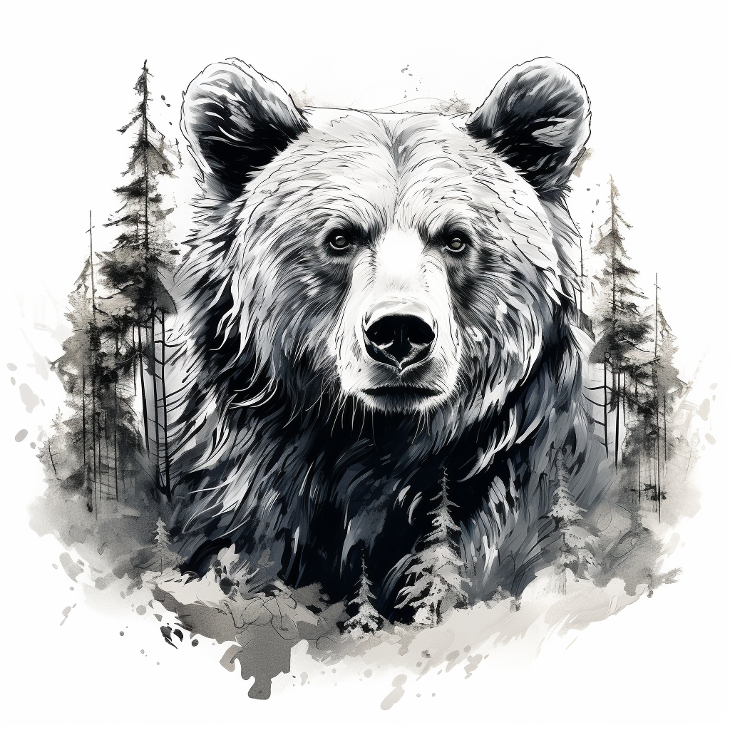 Black and White Bear Line Drawing