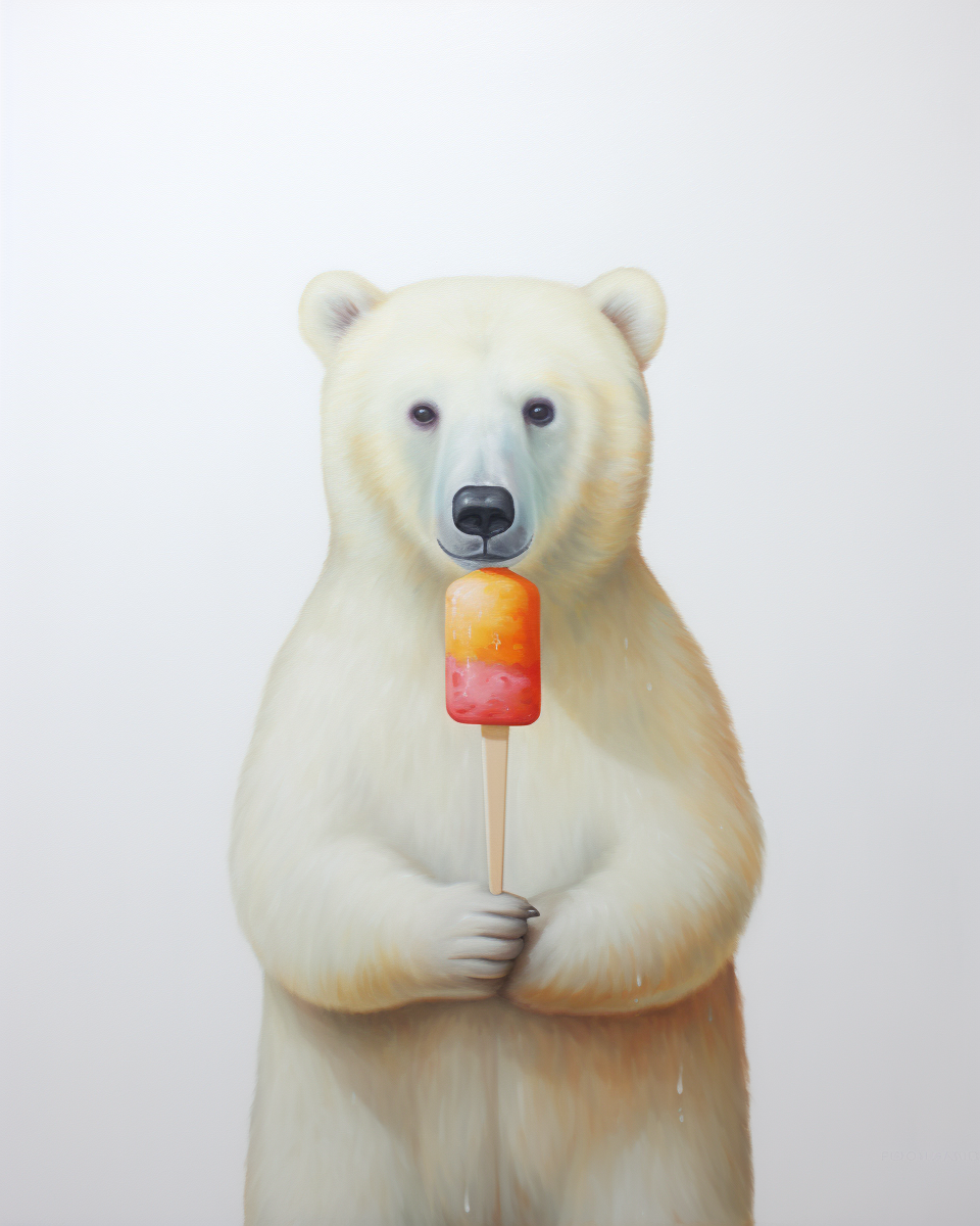 Bear with Popsicle on Minimal White Background