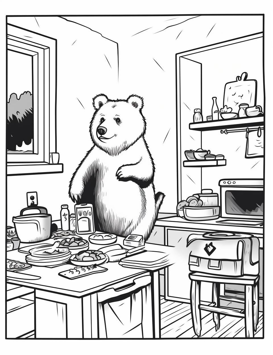 Bear preparing food in kitchen  ??