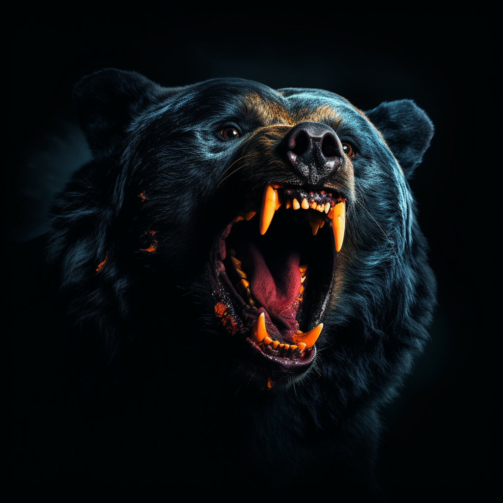 Bear roaring against black backdrop