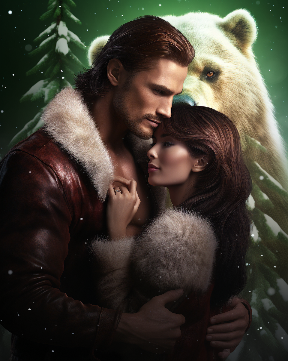 Christmas romance book cover with bear shifter