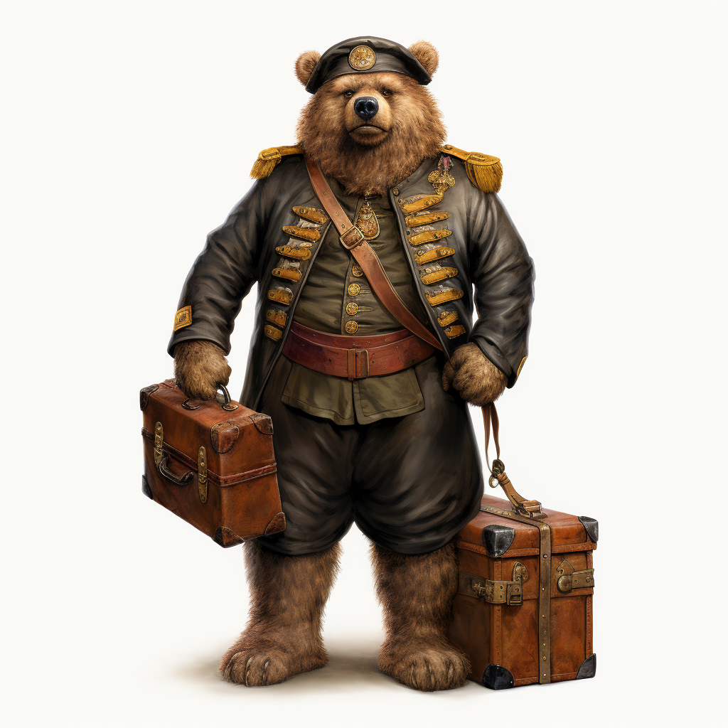 Bear Soldier Holding Wooden Treasure Box