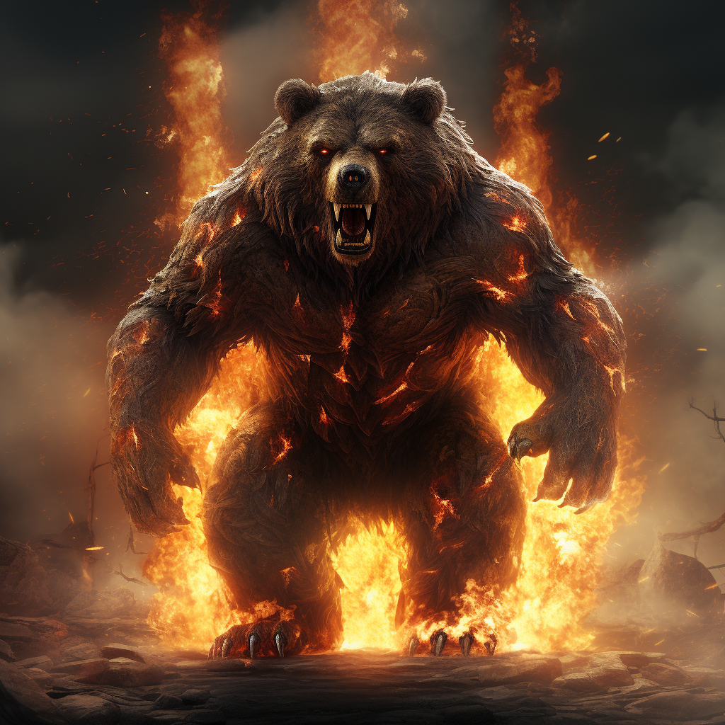 Bear standing on fire