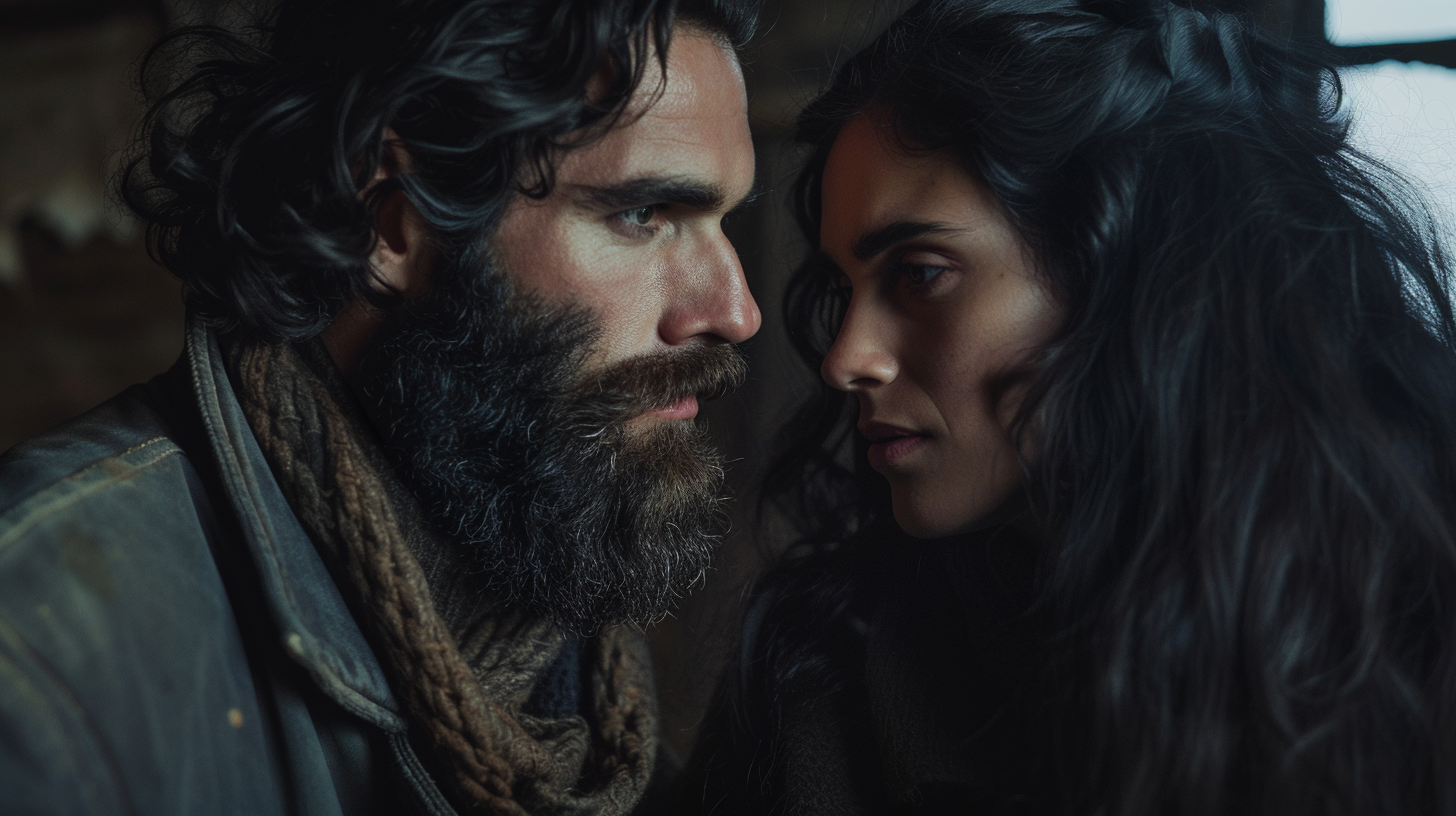 Bearded and Dark Haired Man and Woman Talking