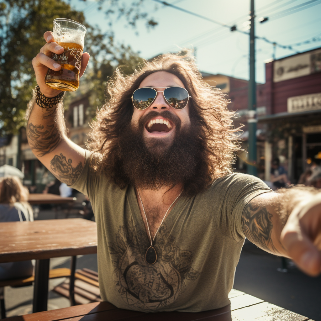 Bearded guy celebrating alcohol-free milestone