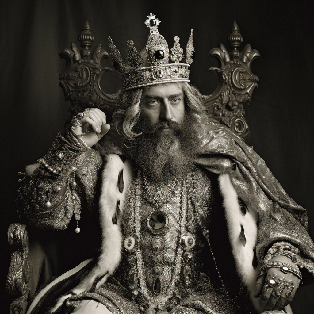 Bearded king with expensive jewellery