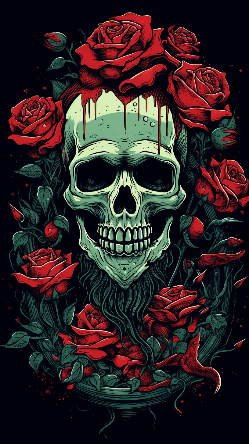 Bearded Mad Skull Biker with Red Roses