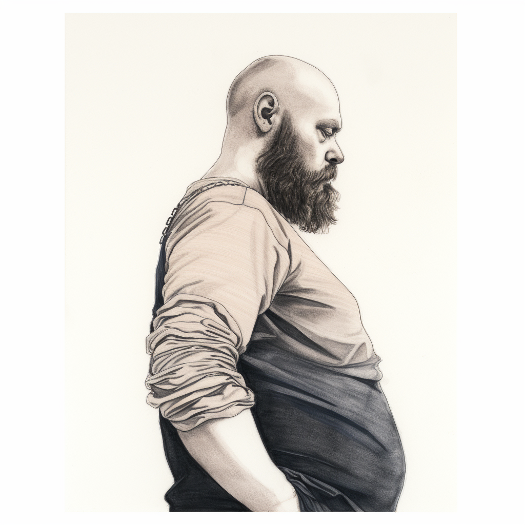 Bearded Man with Pregnant Belly Drawing