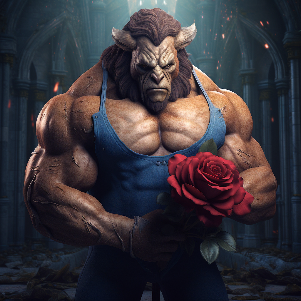 Beast as Bodybuilder with Enchanted Rose