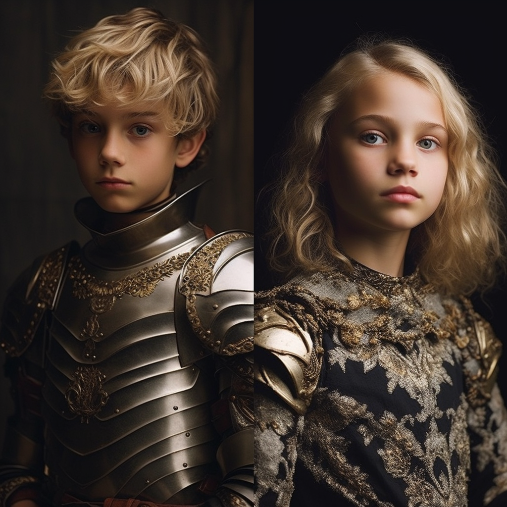 Young prince with blonde hair and female knight