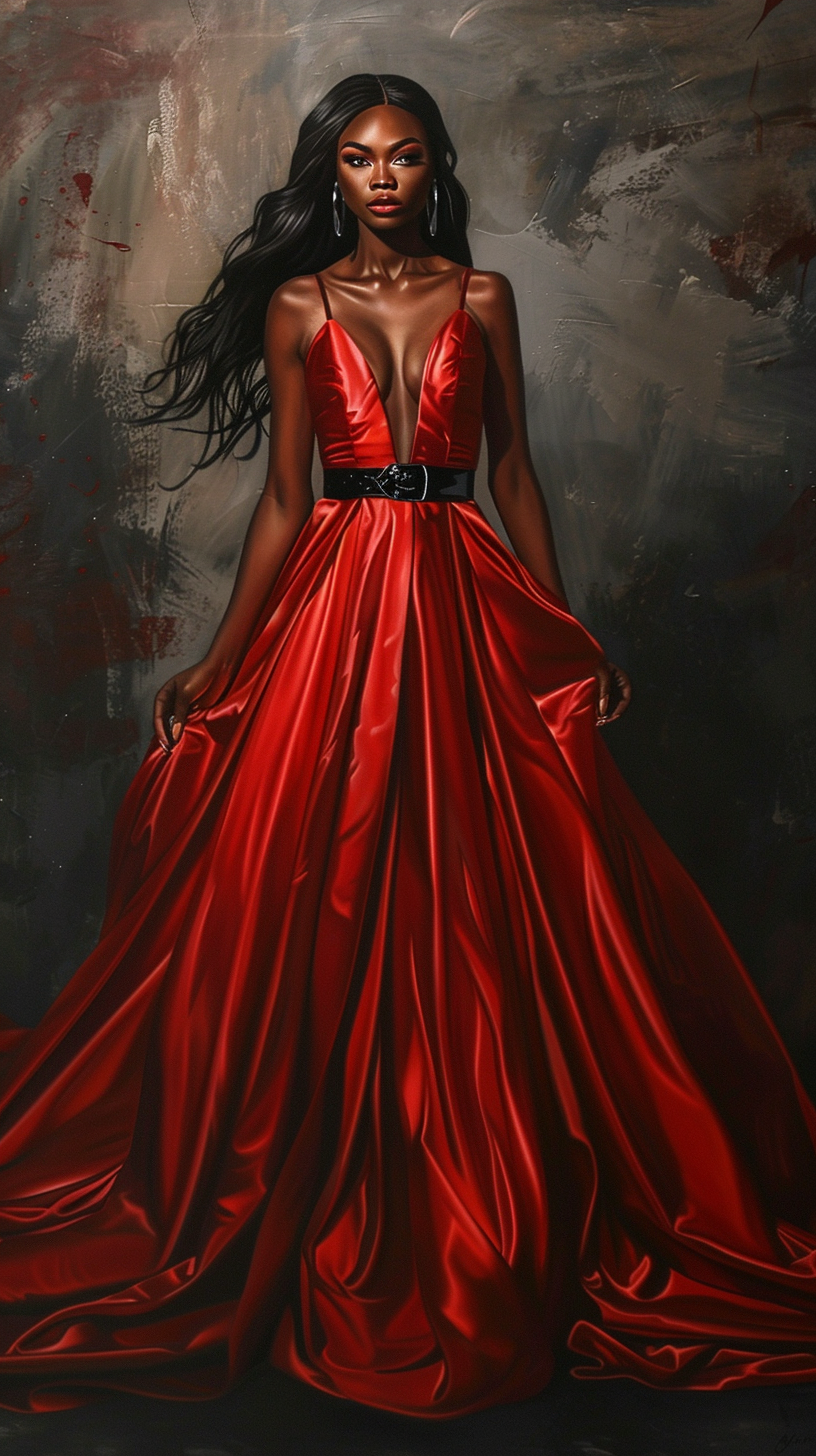 African American princess woman in red dress