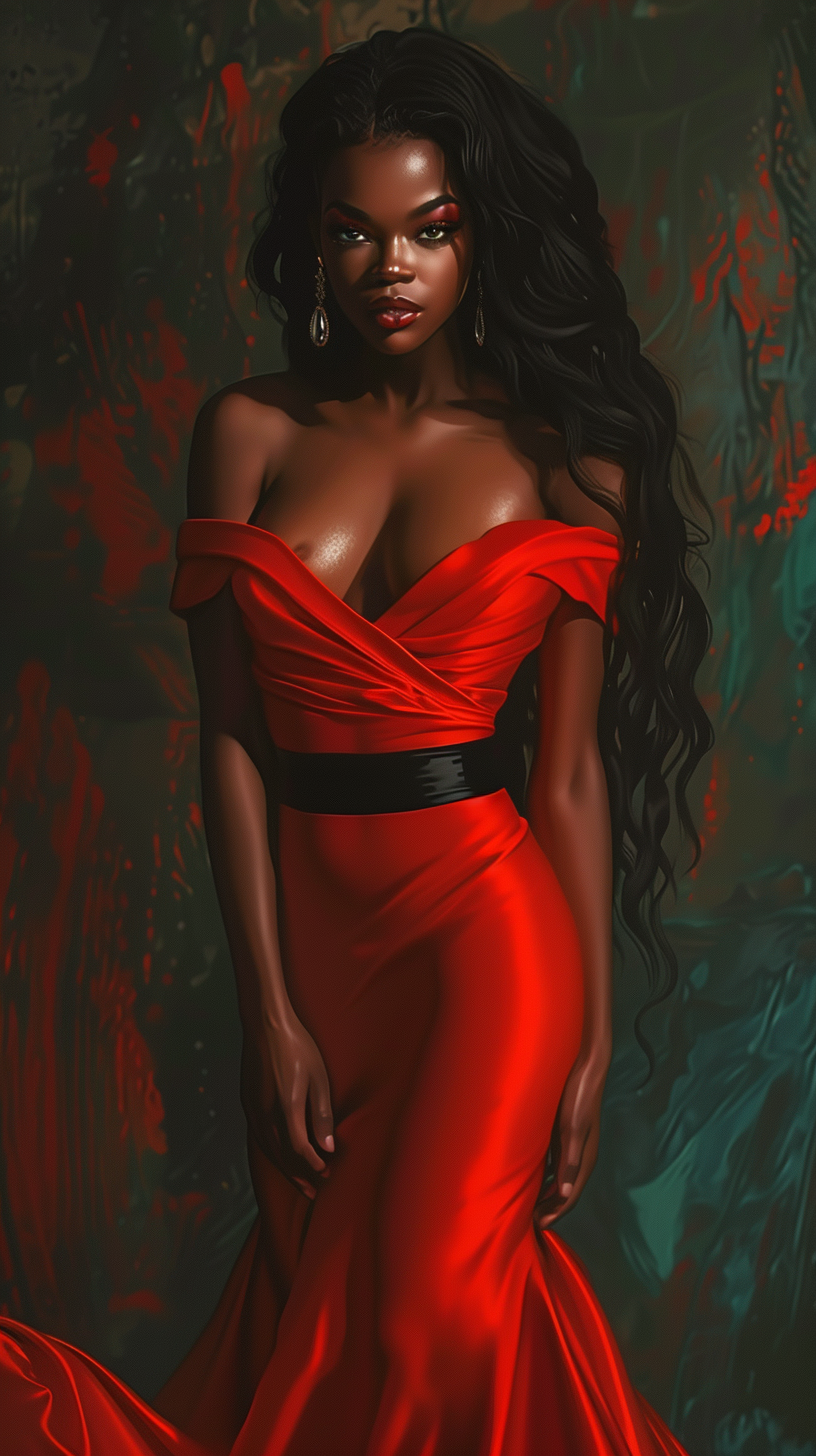 African American woman in red dress