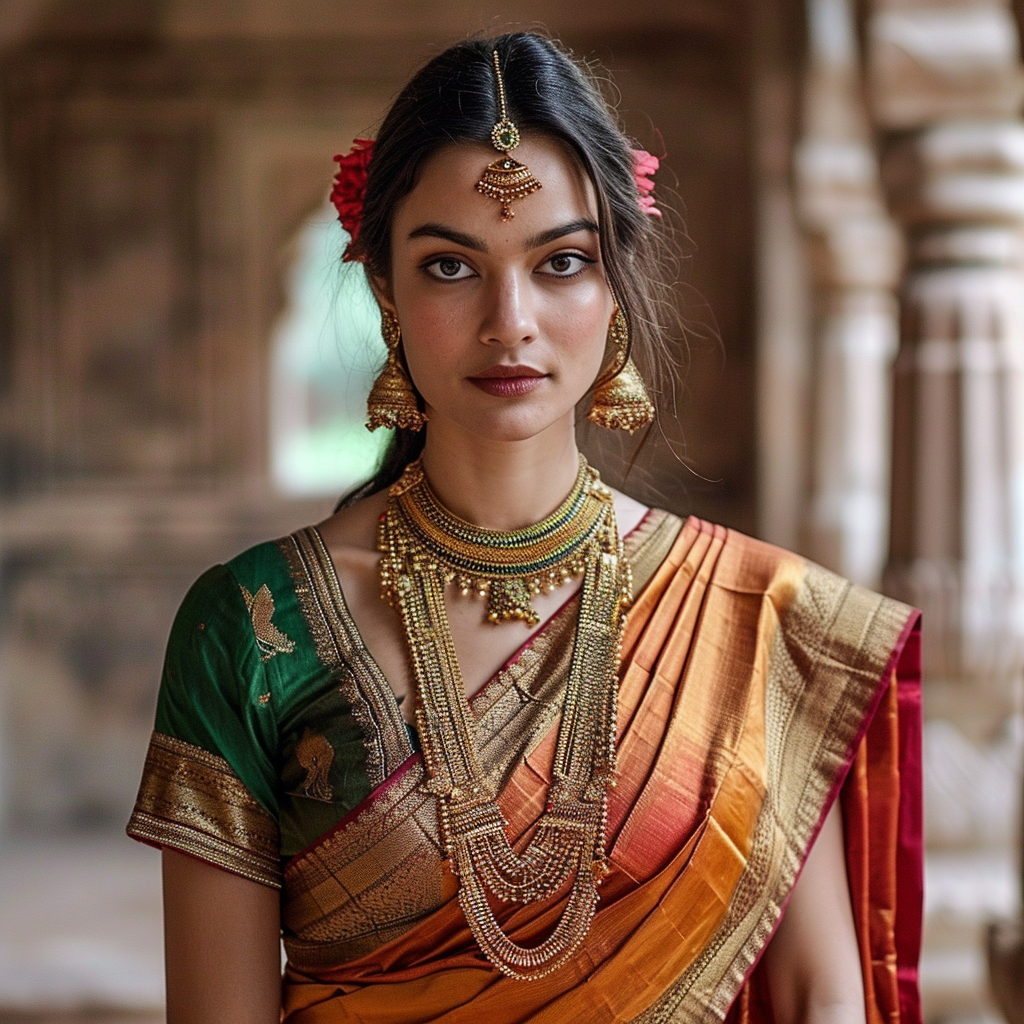 Angel Menka in saree with jewelry