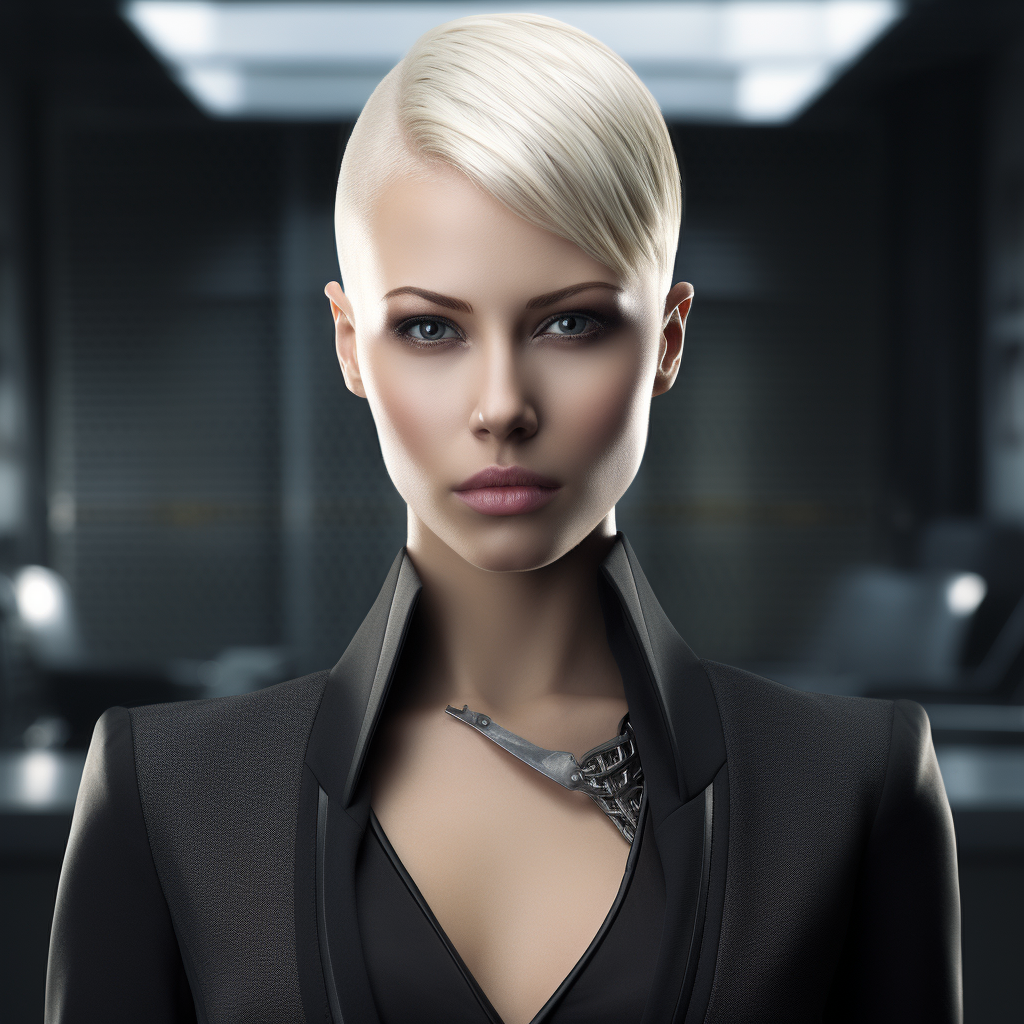 Beautiful bald AI receptionist female