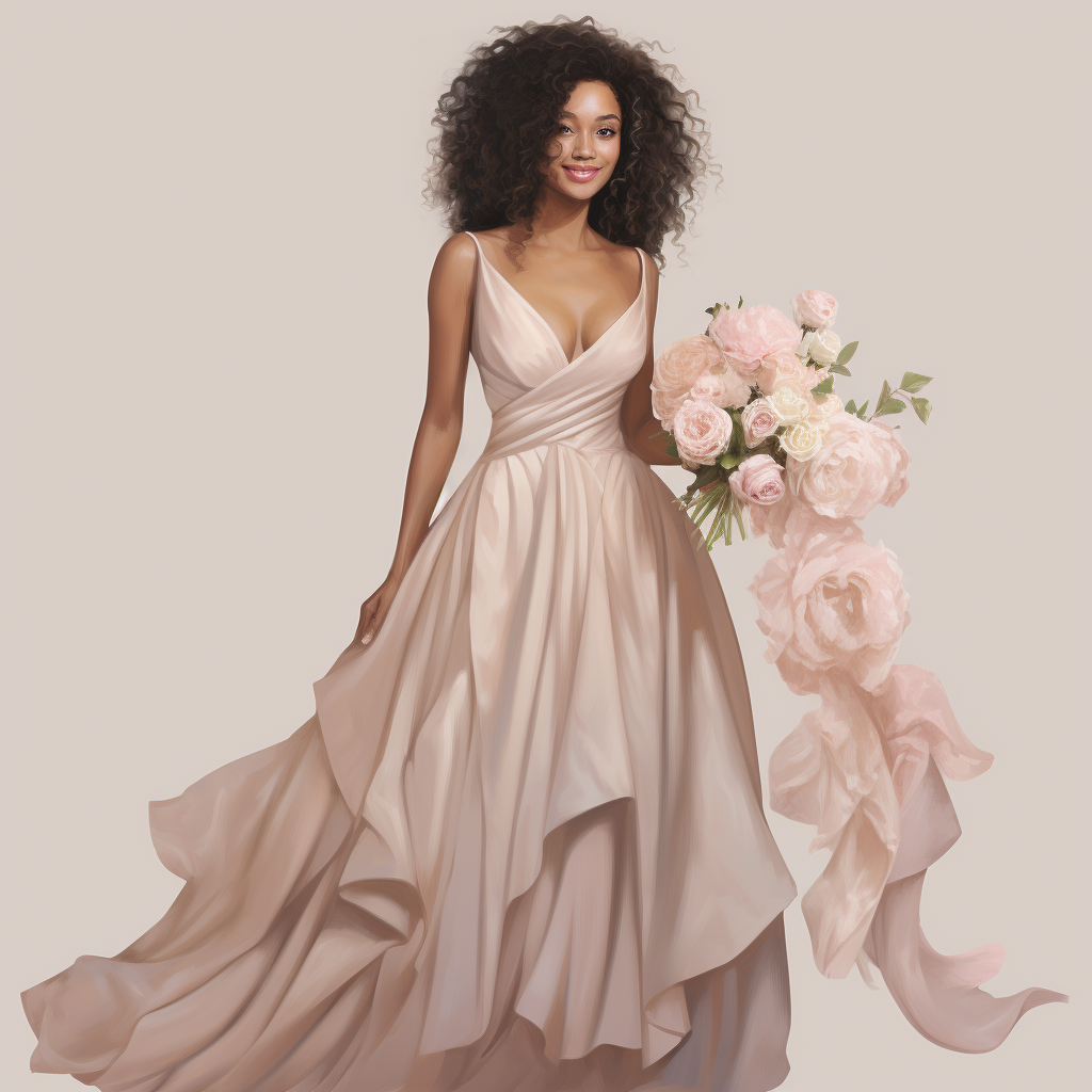 Elegant biracial bride in off-shoulder wedding dress