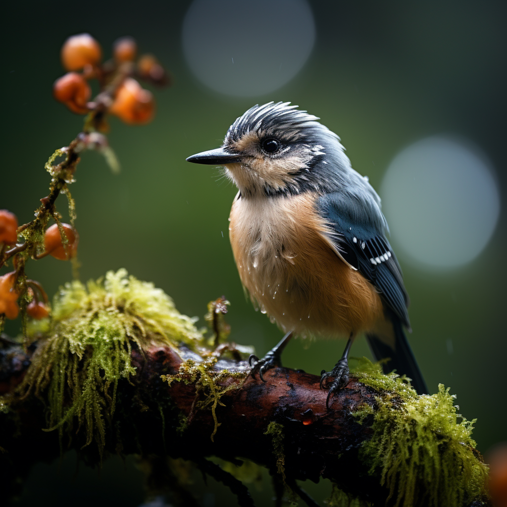 Beautiful bird overlooking ants in forest