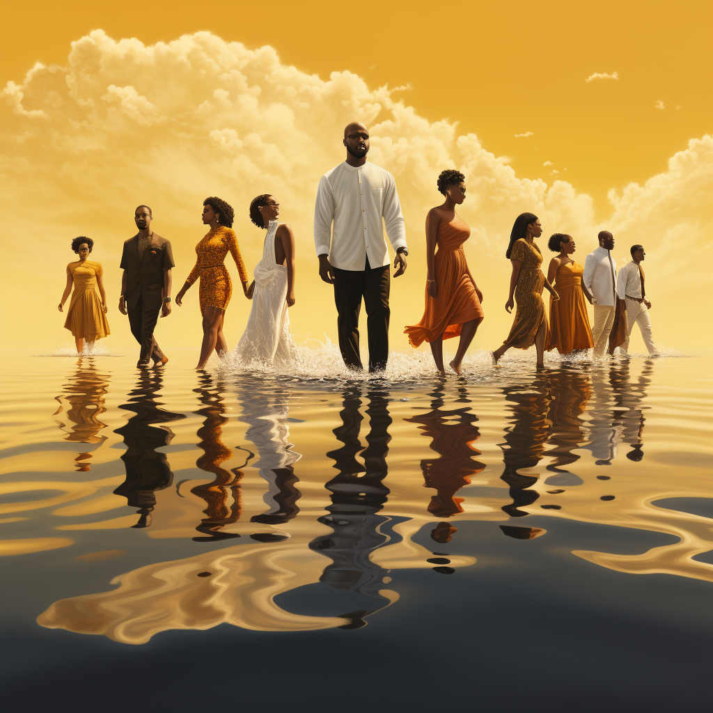 Stunning black men and women walking on water