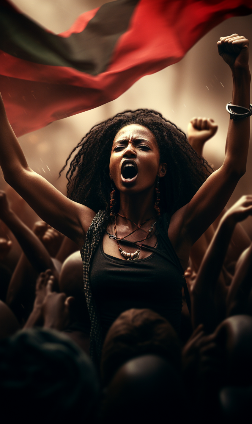 Black women breaking free and raising fist