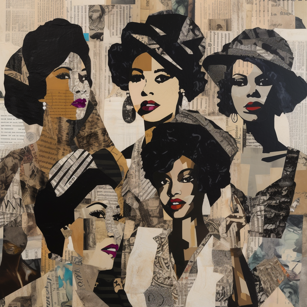 Collage of Beautiful Black Women in Mixed Style Scribble Art