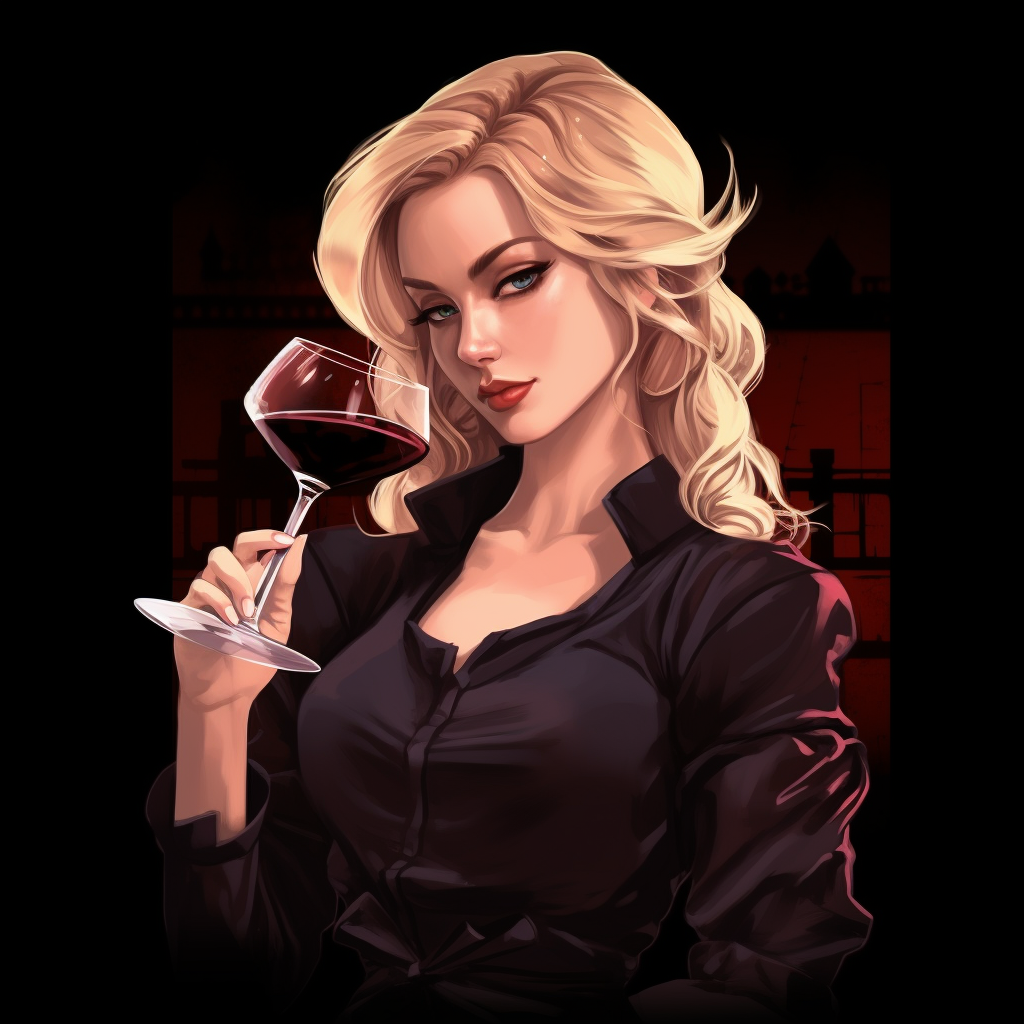 Blonde anime girl with red wine