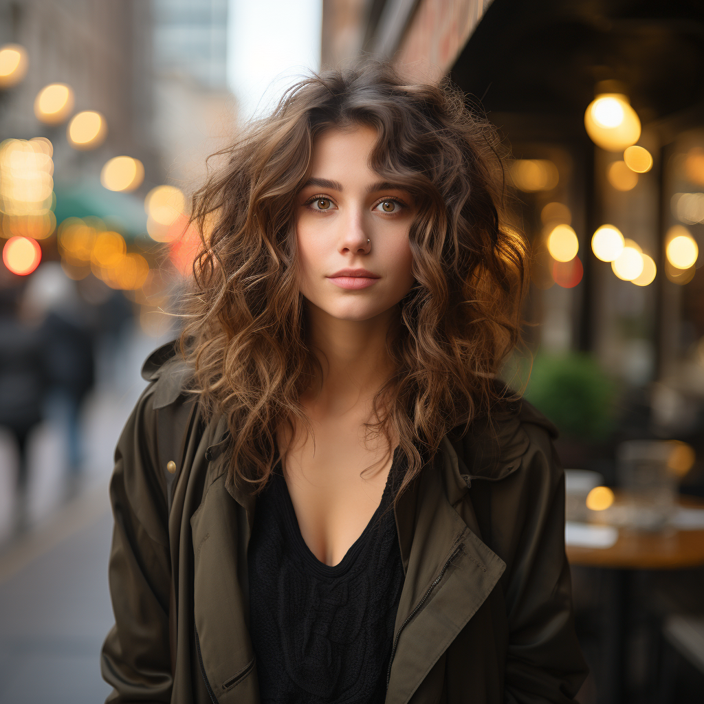 Beautiful brown hair lady in the city