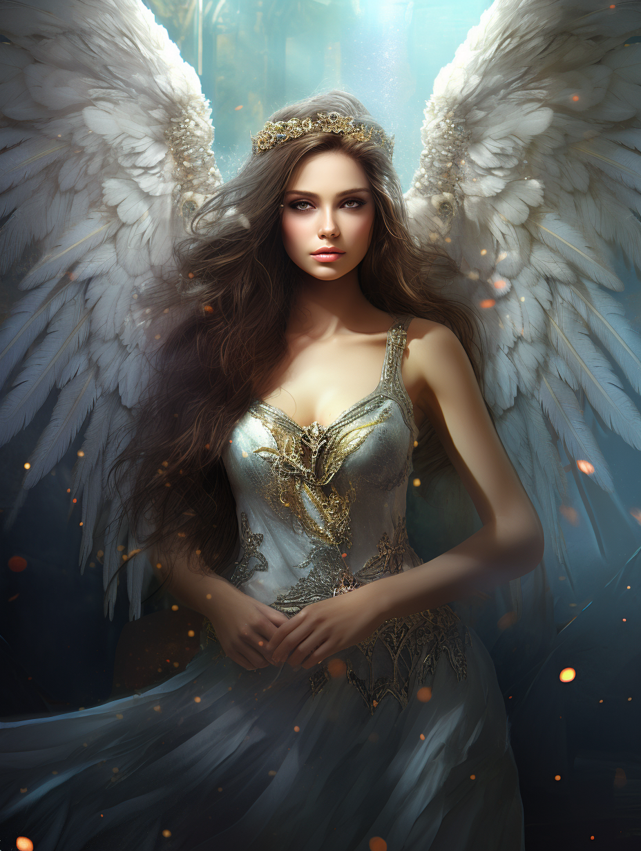 Beautiful brunette guardian angel tee shirt design