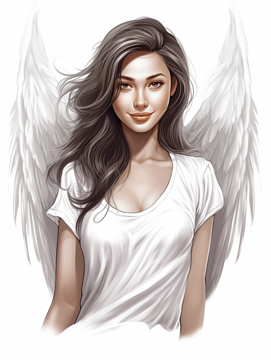 Beautiful angelic female guardian on white background