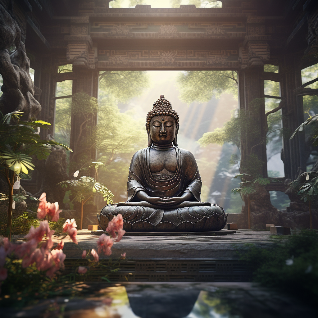 Serene Buddha statue in tranquil temple