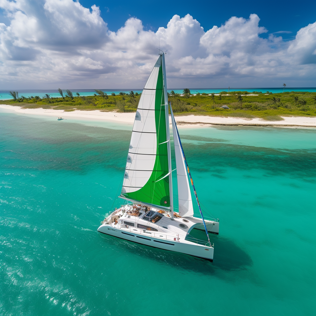 Stunning catamaran sailing in Caribbean's emerald lagoon