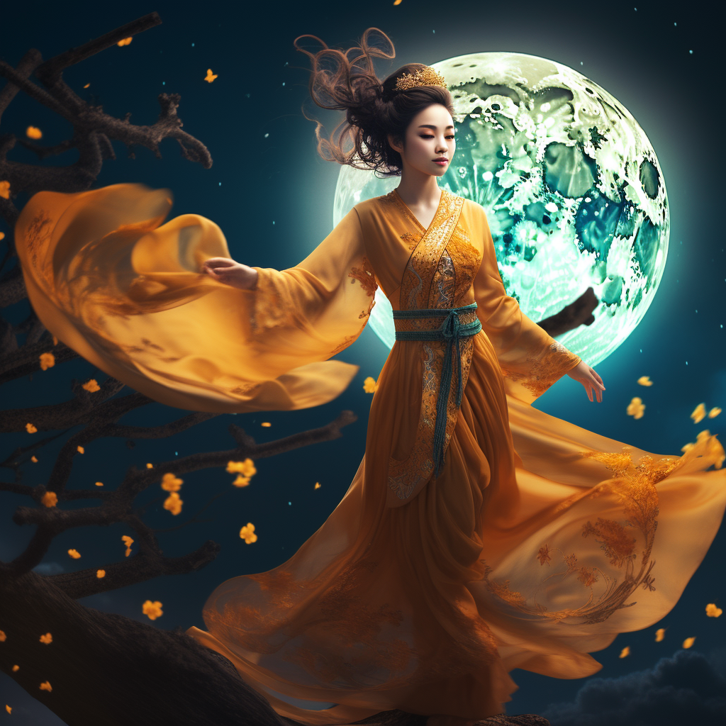 Smiling Chinese Girl under the Moon