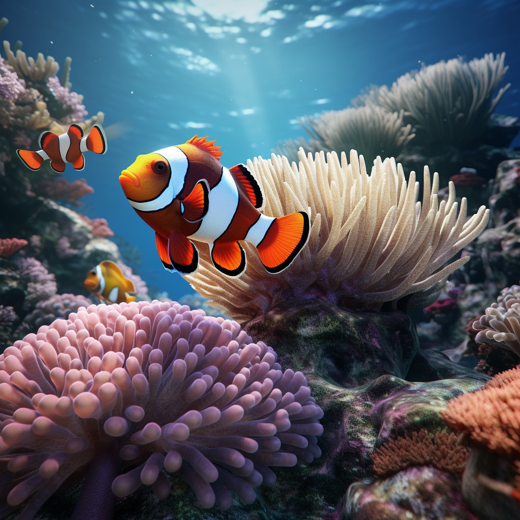 Colorful Clownfish and Triggerfish in Coral Reef