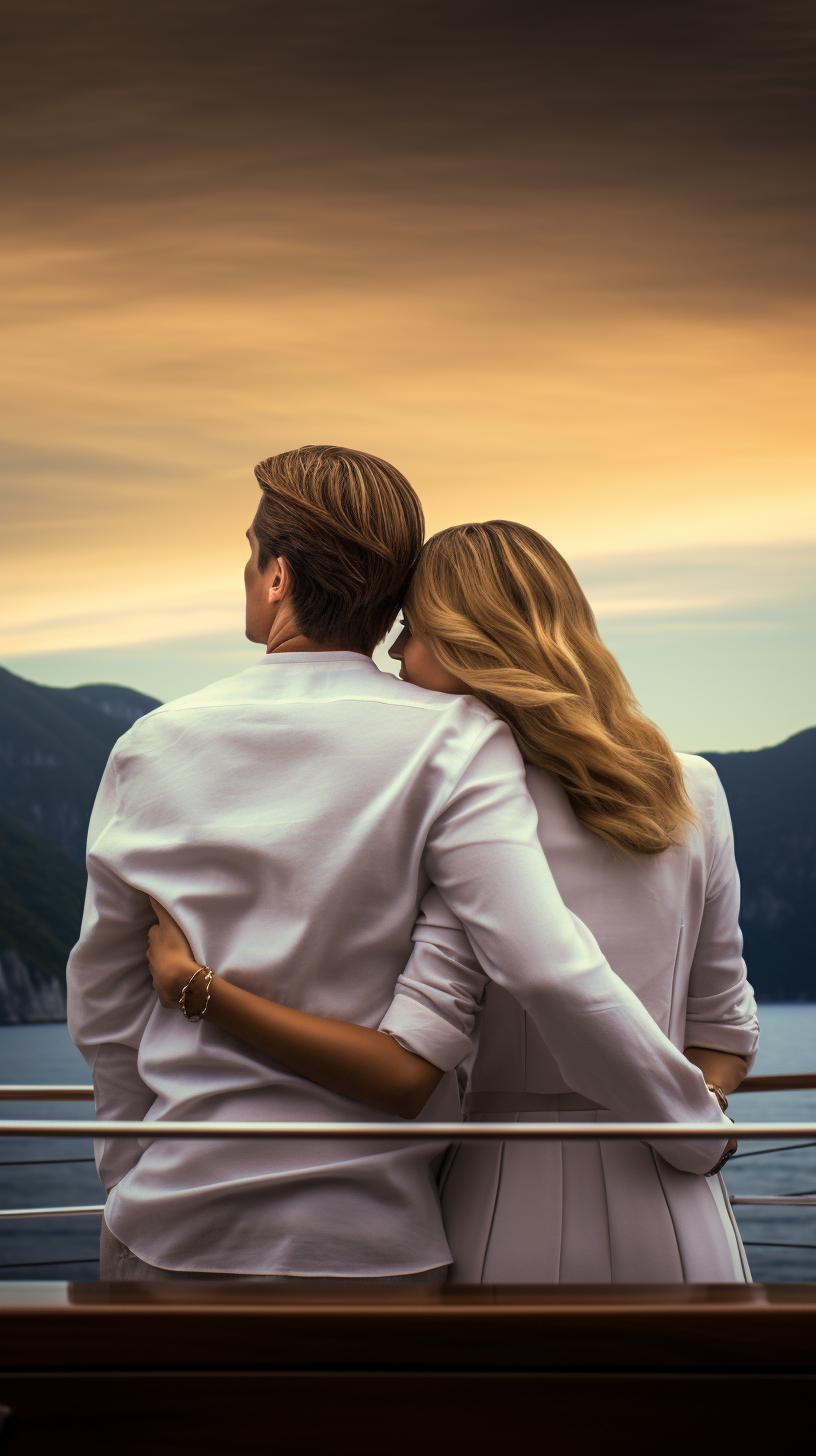 Stunning couple enjoying view on superyacht