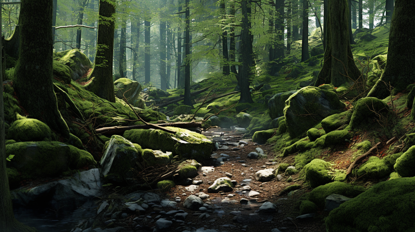 Serene forest scenery with tall trees